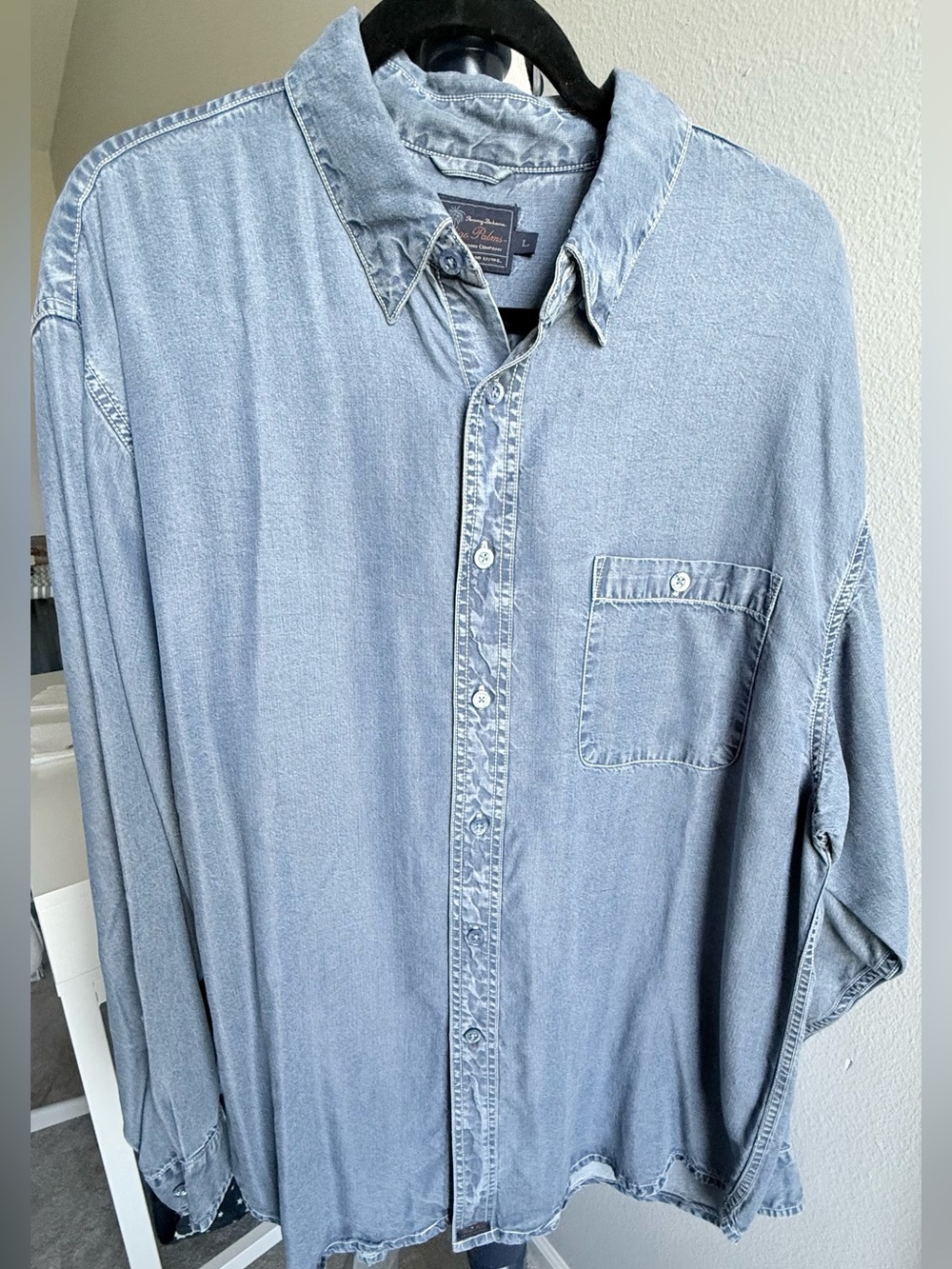 Tommy Bahama Light Blue Denim Button-Down Shirt, Size Large